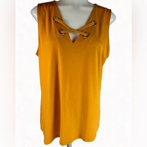 Michael Michael Kors Key Hole Gold Grommet Sleeveless Tank Blouse Yellow Size L